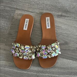 Steve Madden Brown Sandals with Iridescent Gemstones